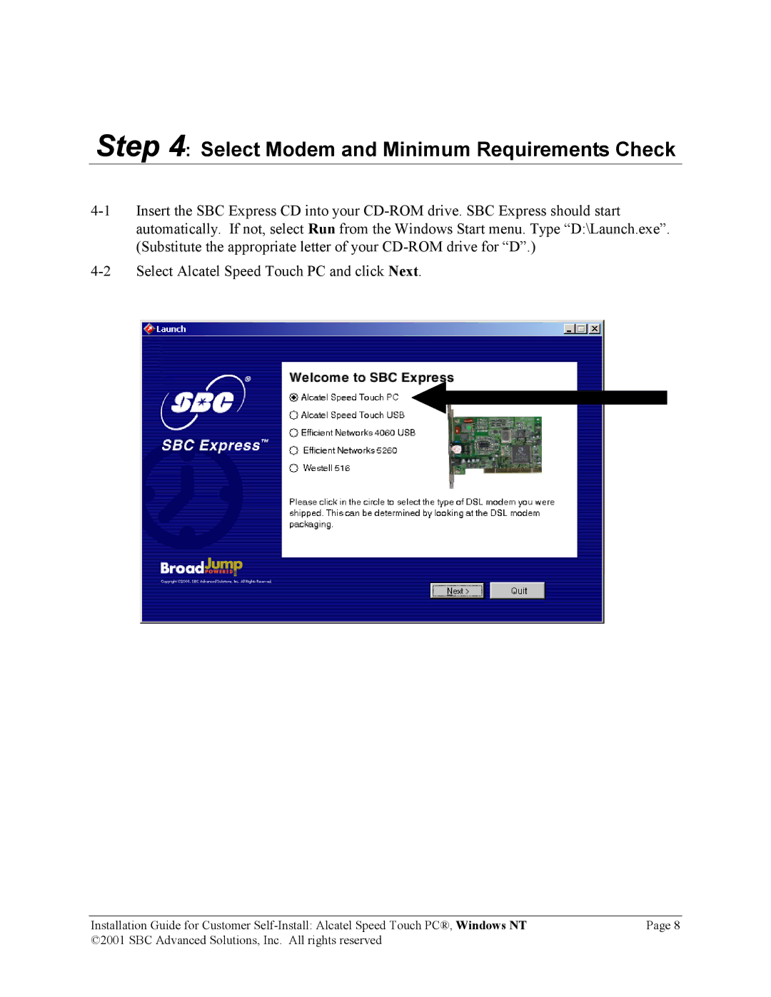 SBC comm PCNT02 manual Select Modem and Minimum Requirements Check 