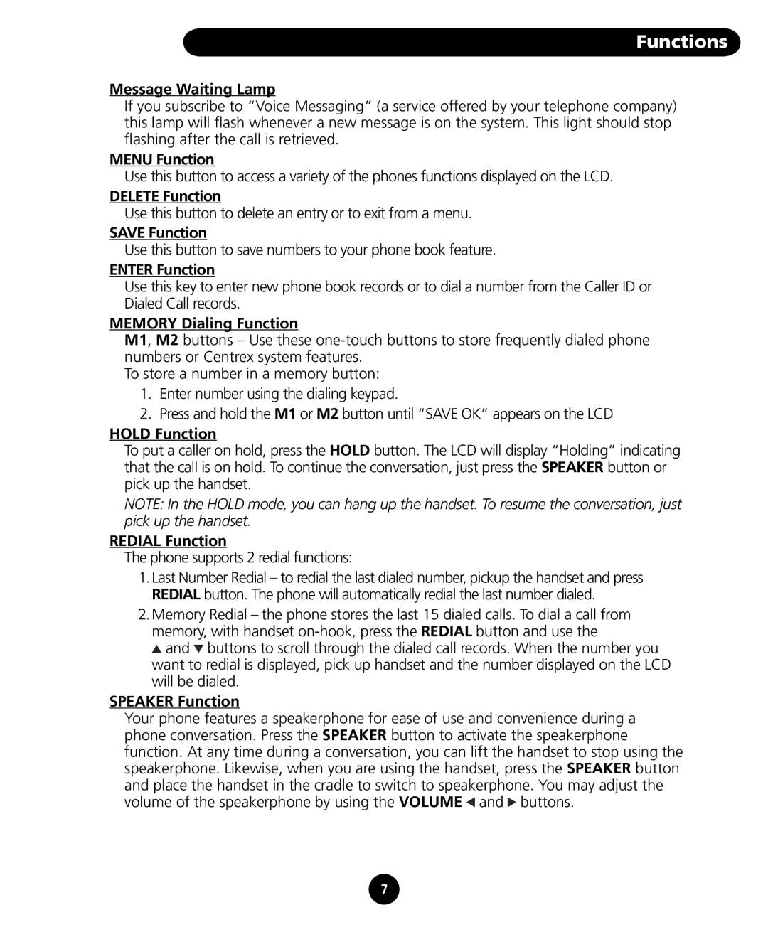 SBC comm SBC-116 user manual Functions 