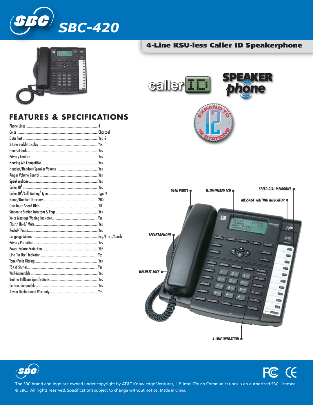 SBC comm SBC-420 specifications Features & Specifications, Yes 