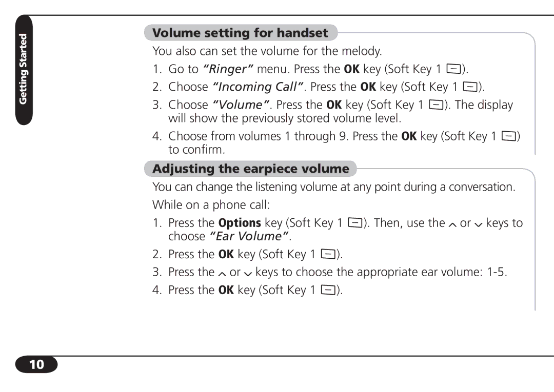 SBC comm SBC-6020 user manual Volume setting for handset, Adjusting the earpiece volume 