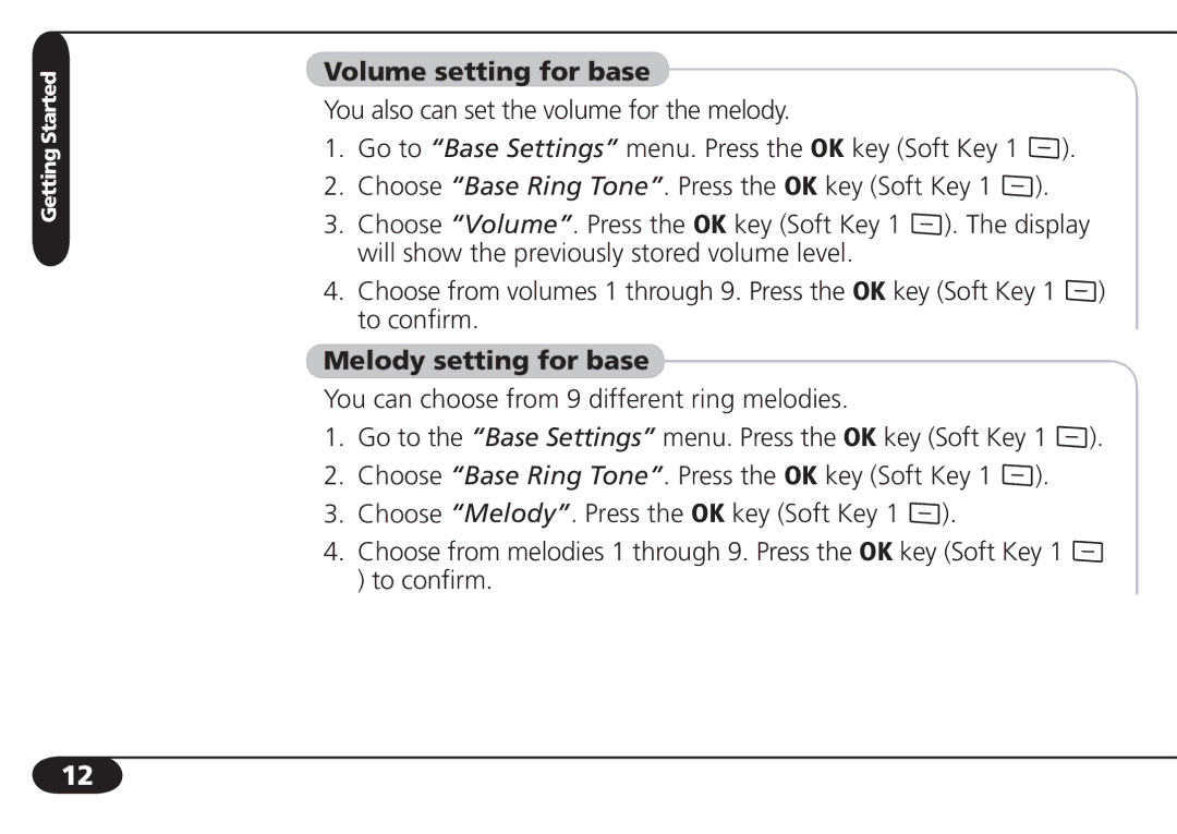 SBC comm SBC-6020 user manual Volume setting for base, Melody setting for base 