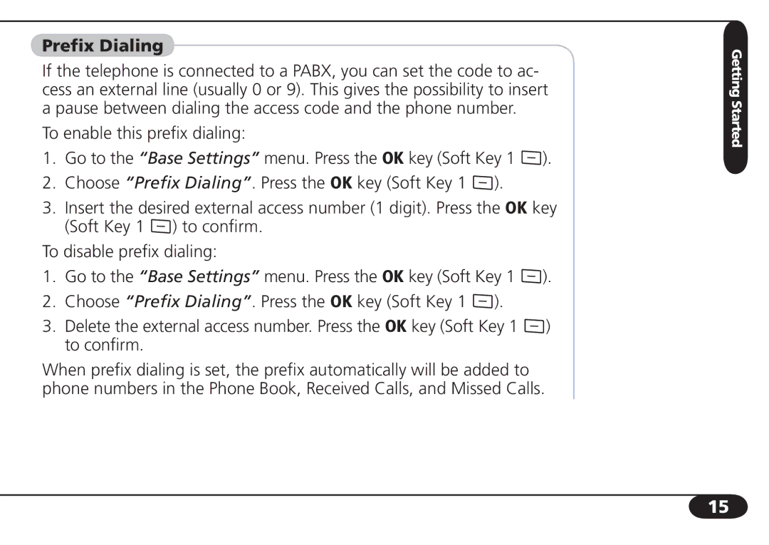 SBC comm SBC-6020 user manual Prefix Dialing 