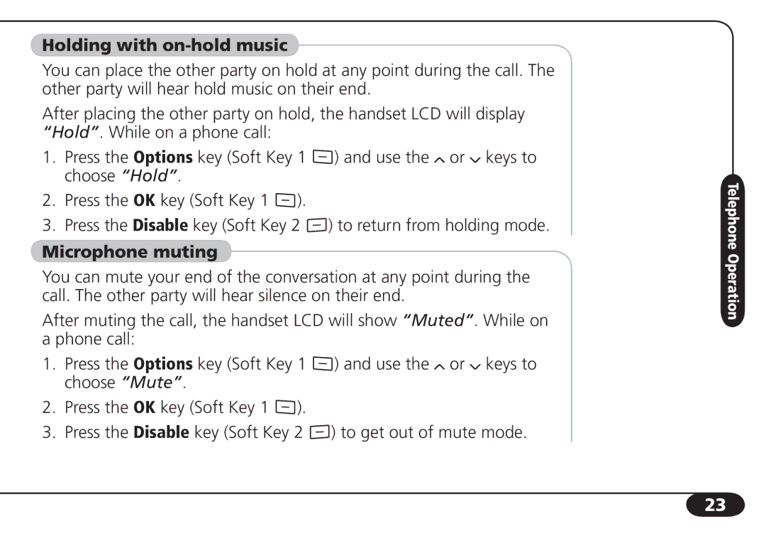 SBC comm SBC-6020 user manual Holding with on-hold music, Microphone muting 