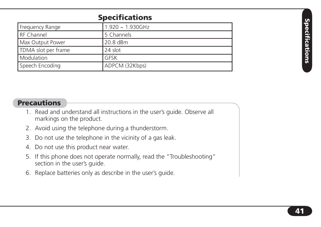 SBC comm SBC-6020 user manual Specifications, Precautions 