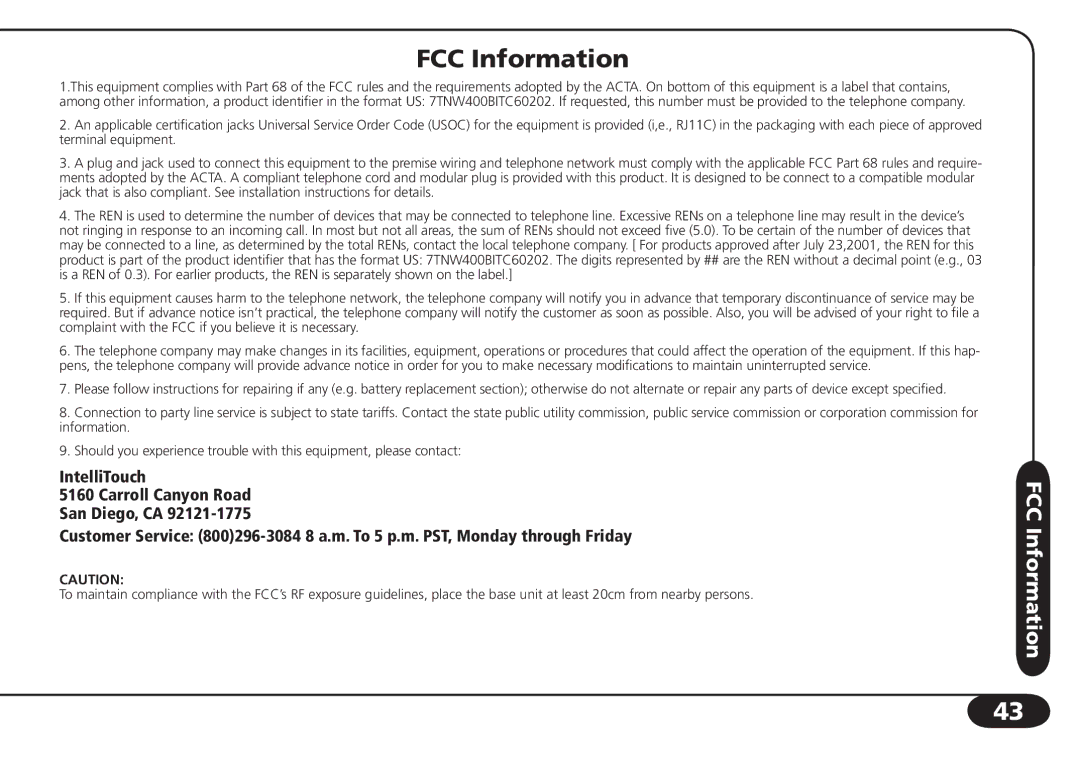 SBC comm SBC-6020 user manual FCC Information 