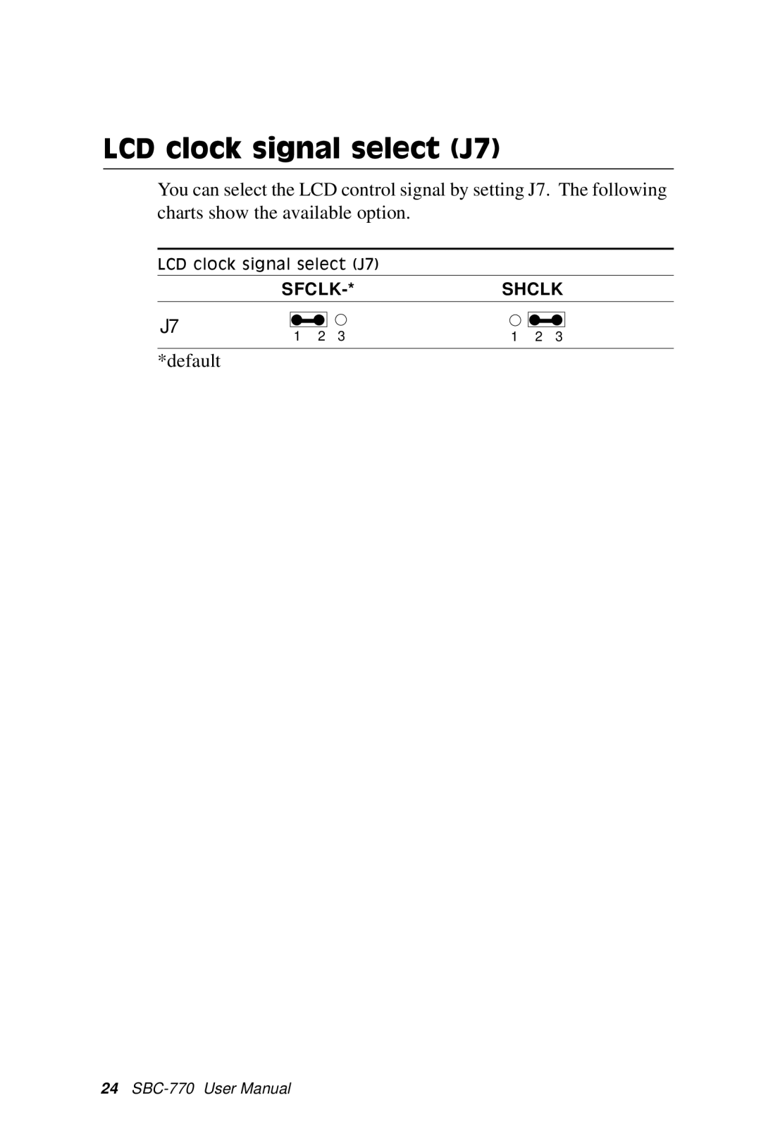 SBC comm SBC-770 manual LCD clock signal select J7 