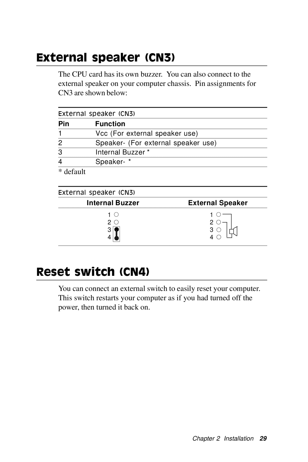 SBC comm SBC-770 manual External speaker CN3, Reset switch CN4 