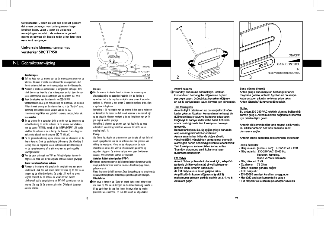 SBC comm SBCTT950 instruction manual NL Gebruiksaanwijzing, Universele binnenantenne met versterker SBC TT950 