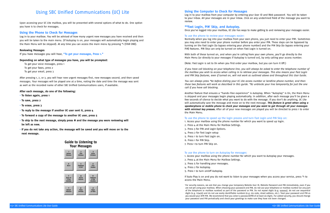 SBC comm SGC00116-1 manual Using SBC Unified Communications UC Lite, Using the Phone to Check for Messages 