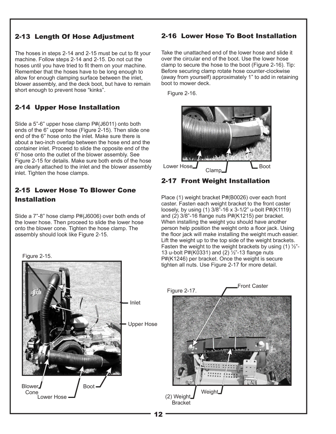 Scag Power Equipment 37621220 manual Length Of Hose Adjustment Lower Hose To Boot Installation, Upper Hose Installation 