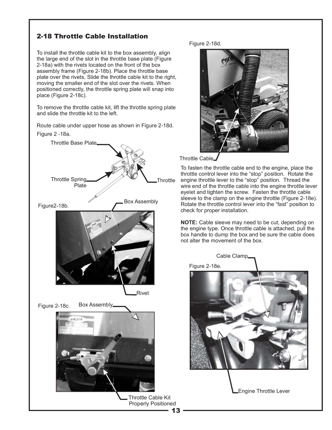 Scag Power Equipment 37621219, 37621220 manual Throttle Cable Installation, 18a Throttle Base Plate Throttle Spring 