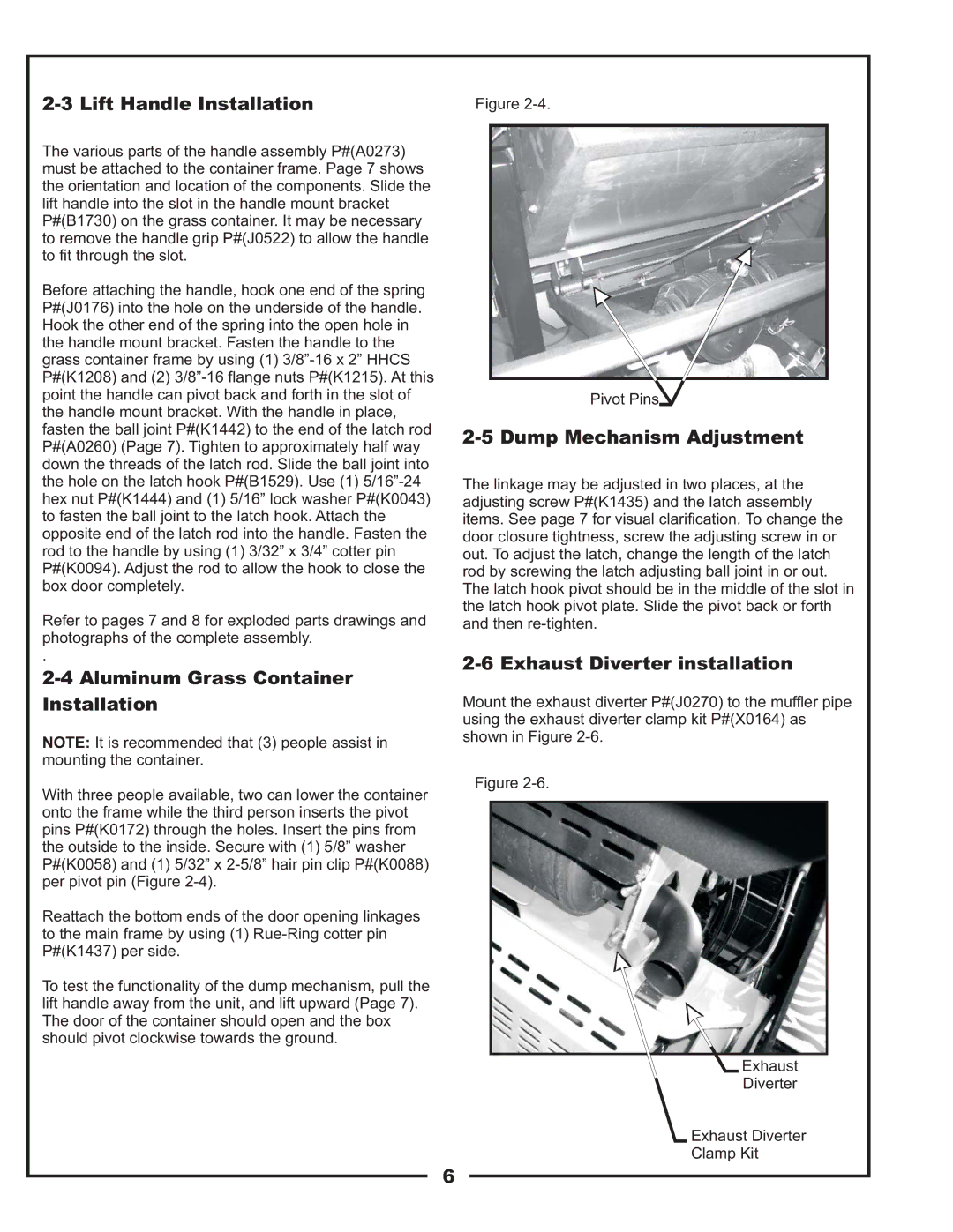 Scag Power Equipment 37621220 Lift Handle Installation, Aluminum Grass Container Installation, Dump Mechanism Adjustment 