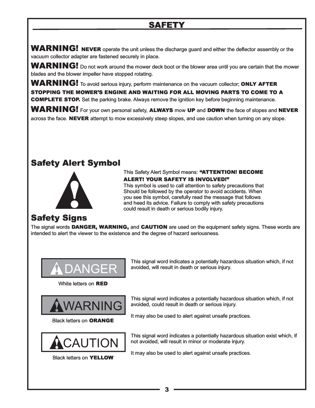 Scag Power Equipment 37621219, 37621220 manual Safety Alert Symbol, Safety Signs, Danger 