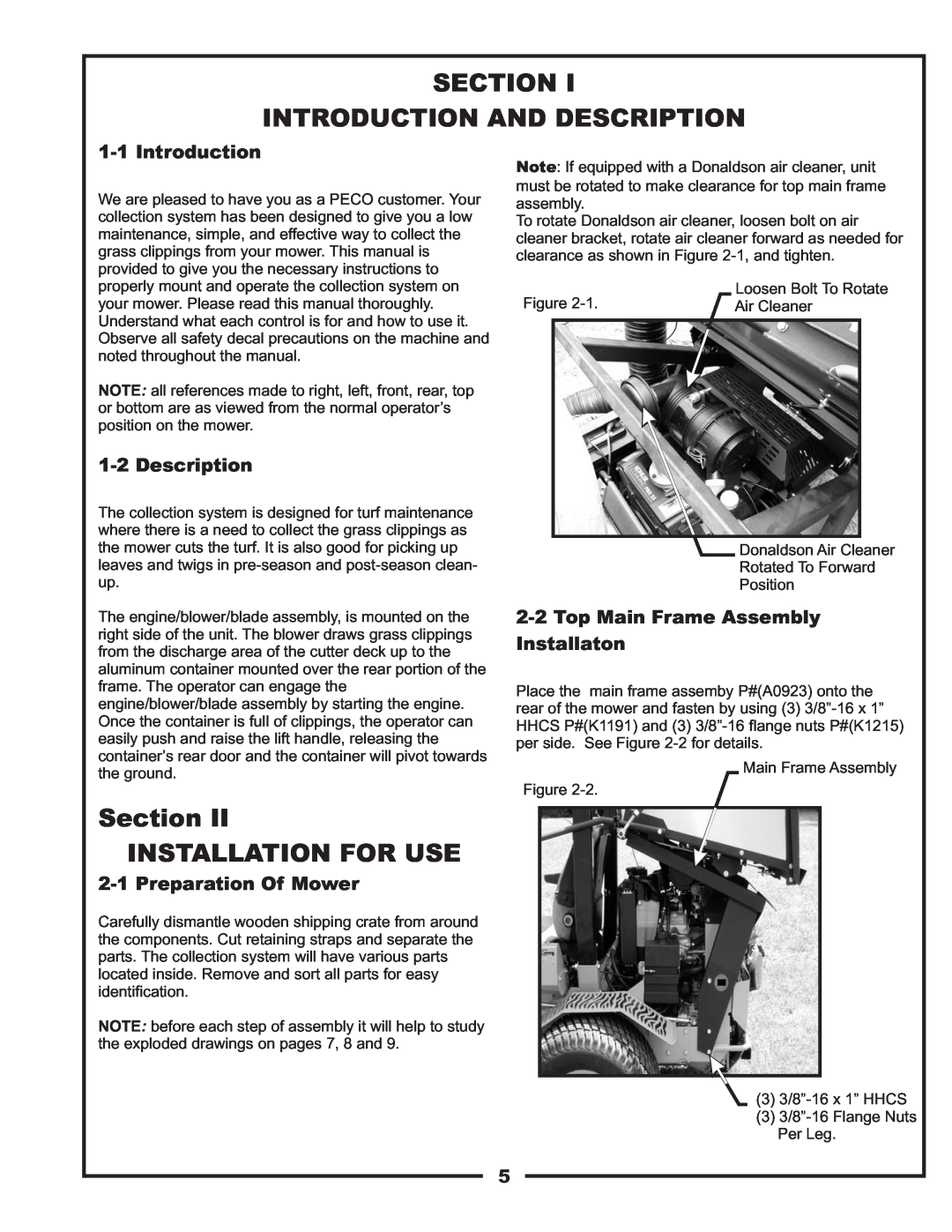Scag Power Equipment 37621219, 37621220 manual Section Introduction And Description, Section II INSTALLATION FOR USE 