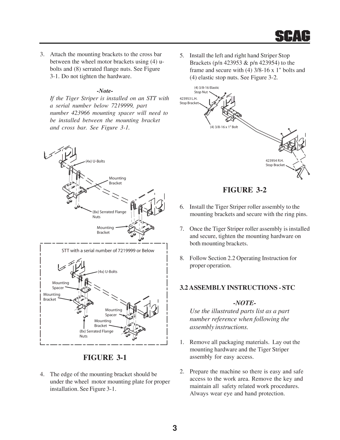 Scag Power Equipment 7630001 manual Assembly Instructions STC 