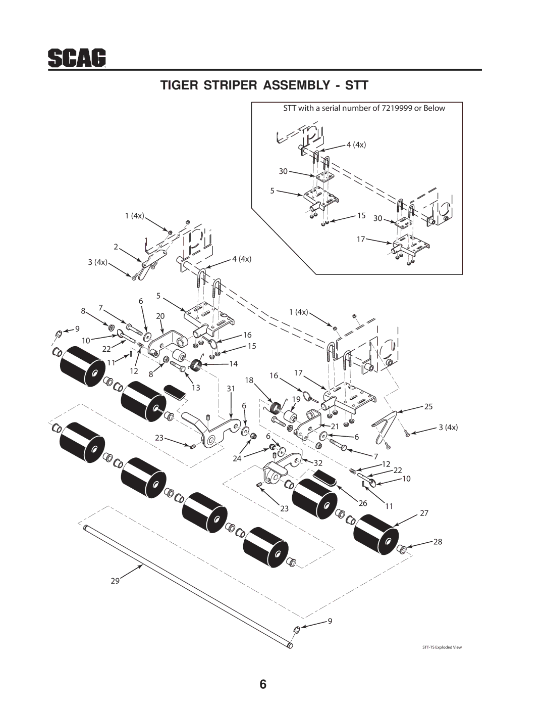 Scag Power Equipment 7630001 manual Tiger Striper Assembly STT 