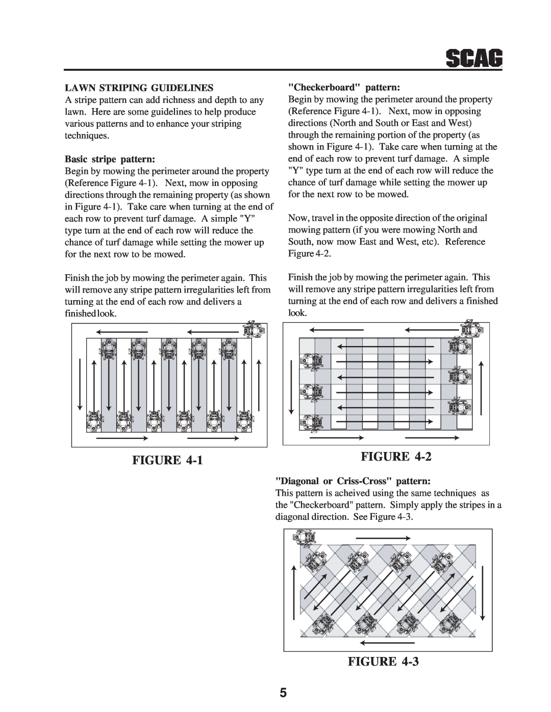 Scag Power Equipment 7630001 manual Lawn Striping Guidelines, Basic stripe pattern, Checkerboard pattern 