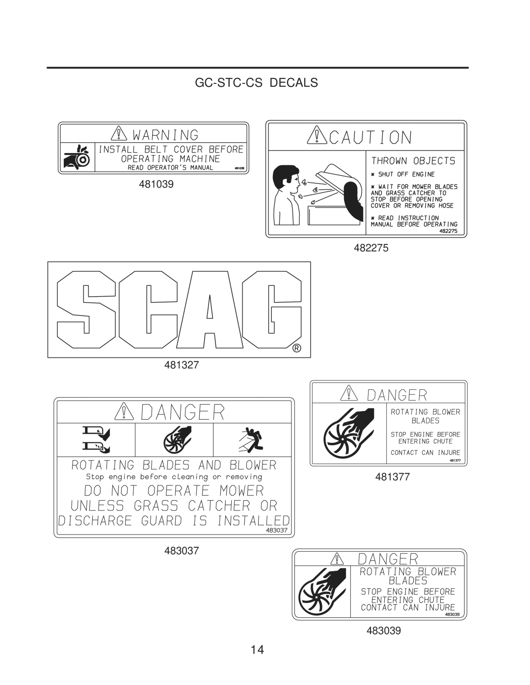 Scag Power Equipment manual GC-STC-CS Decals 