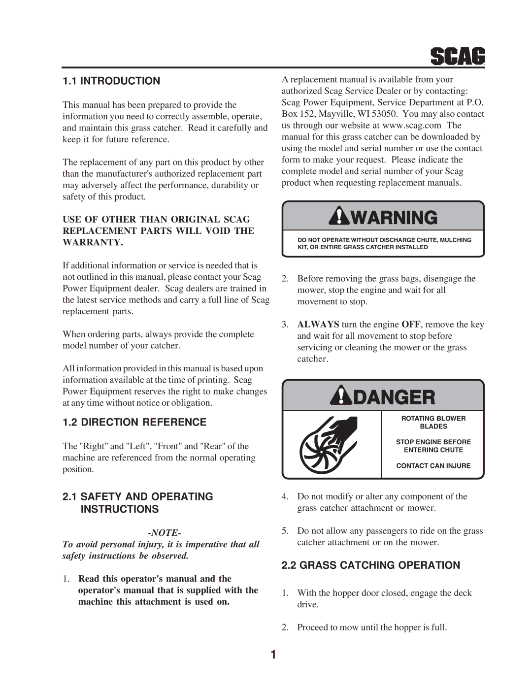 Scag Power Equipment GC-STC-CS manual Introduction 