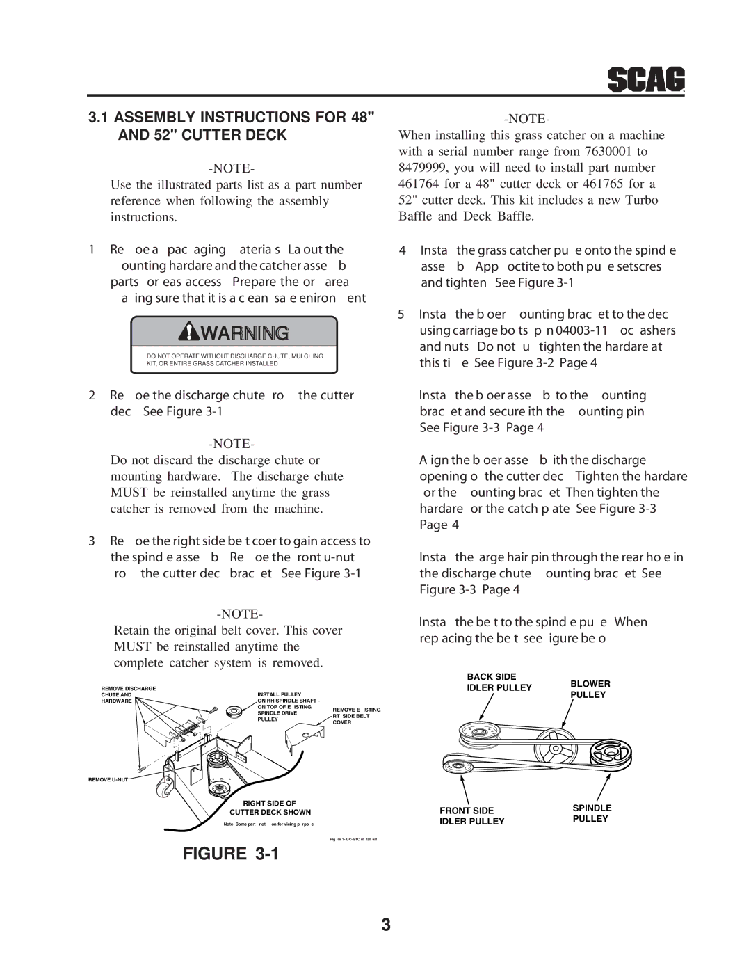 Scag Power Equipment GC-STC-CS manual Assembly Instructions for 48 and 52 Cutter Deck 