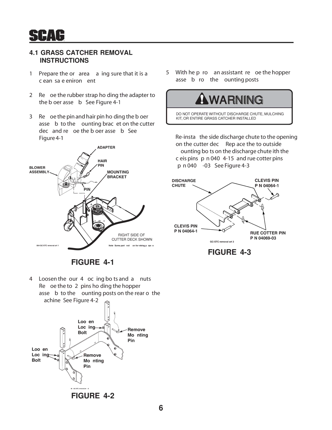 Scag Power Equipment GC-STC-CS manual Grass Catcher Removal Instructions 