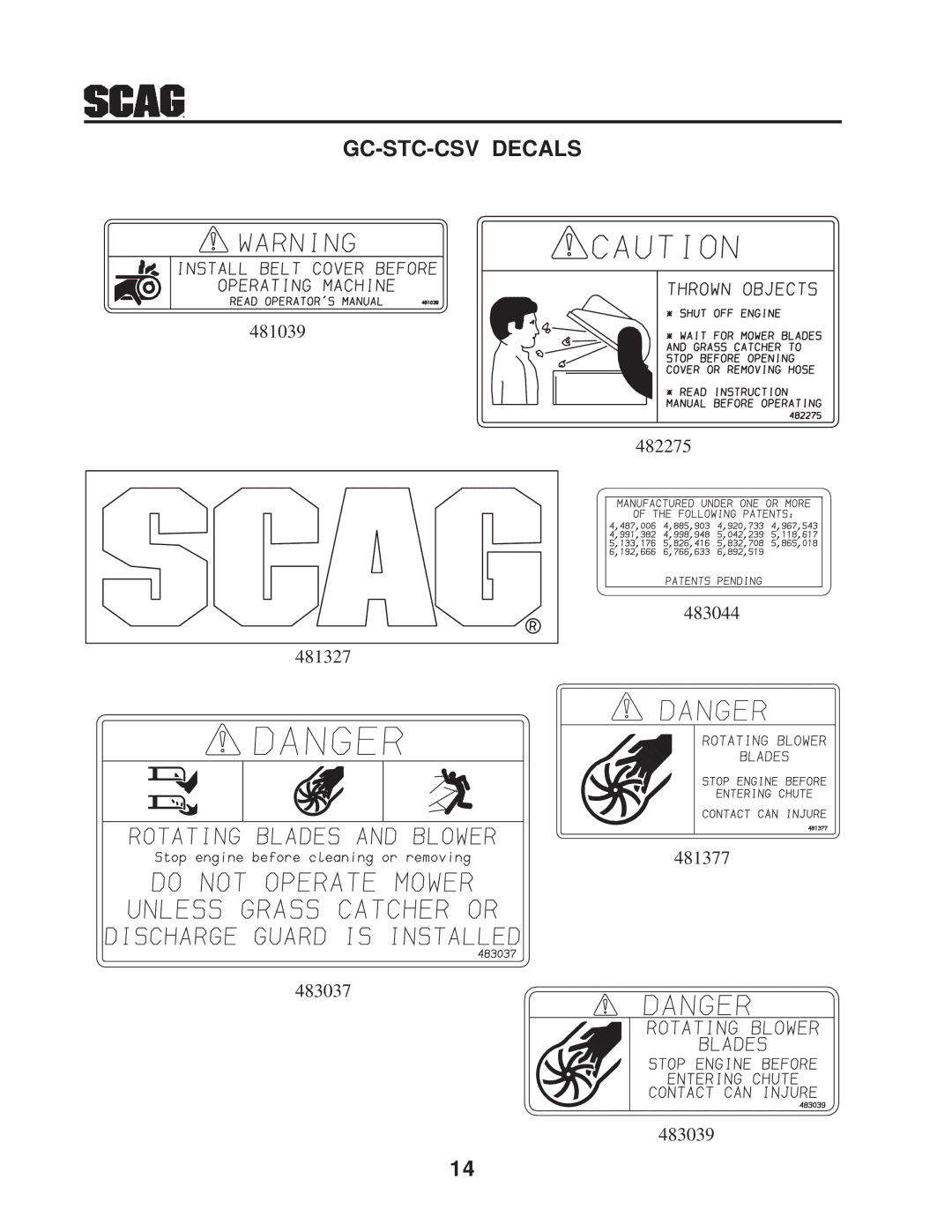 Scag Power Equipment manual GC-STC-CSV Decals 