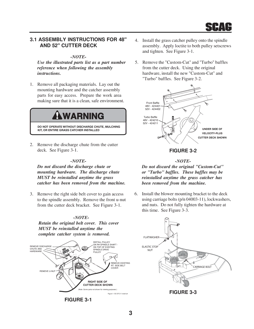 Scag Power Equipment GC-STC-CSV manual Assembly Instructions for 48 and 52 Cutter Deck 