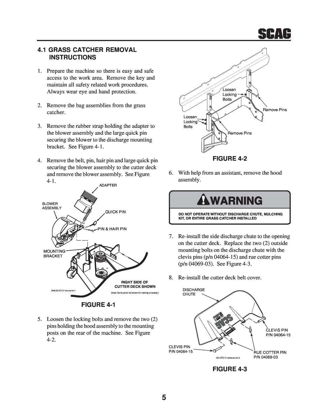 Scag Power Equipment GC-STC-V operating instructions Grass Catcher Removal Instructions 