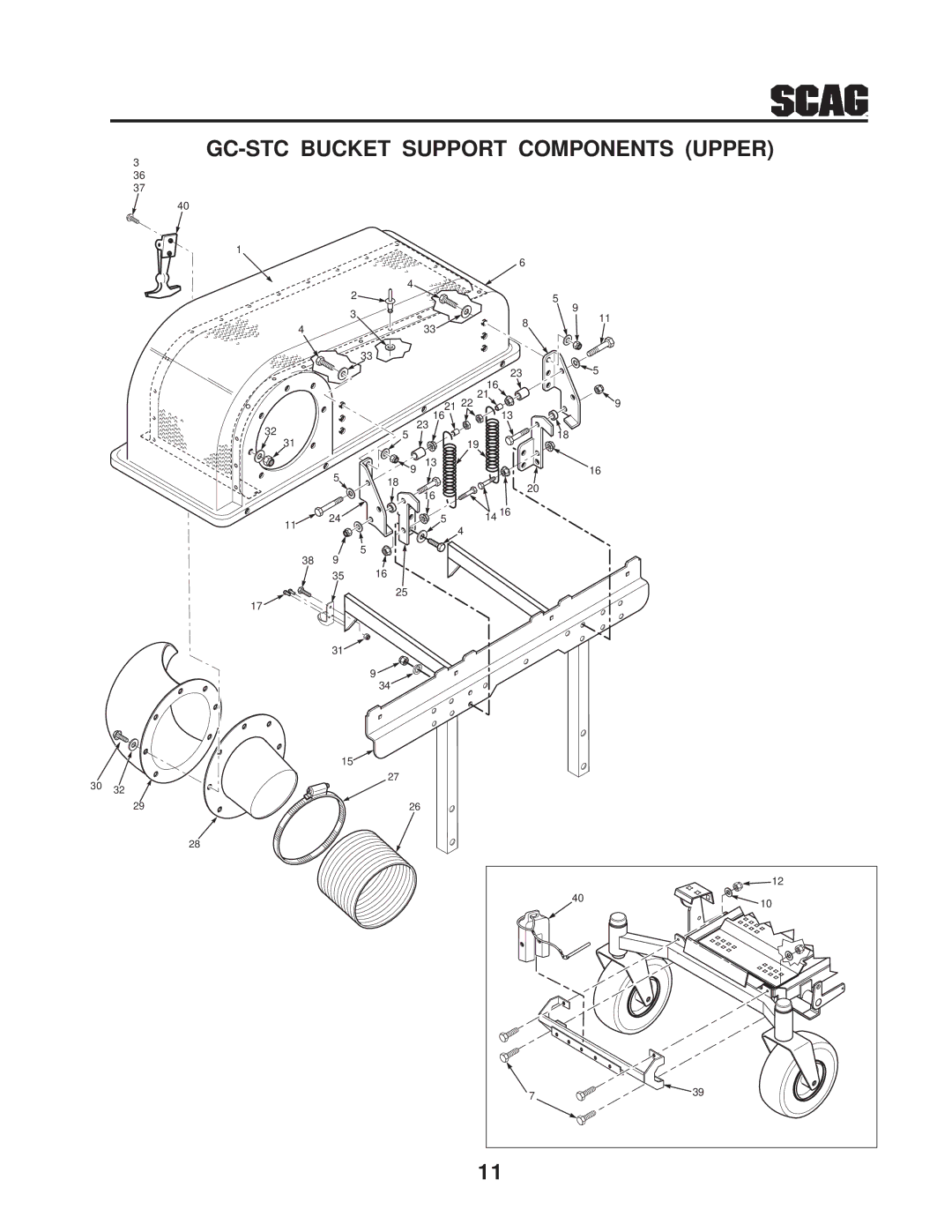 Scag Power Equipment manual GC-STC Bucket Support Components Upper 