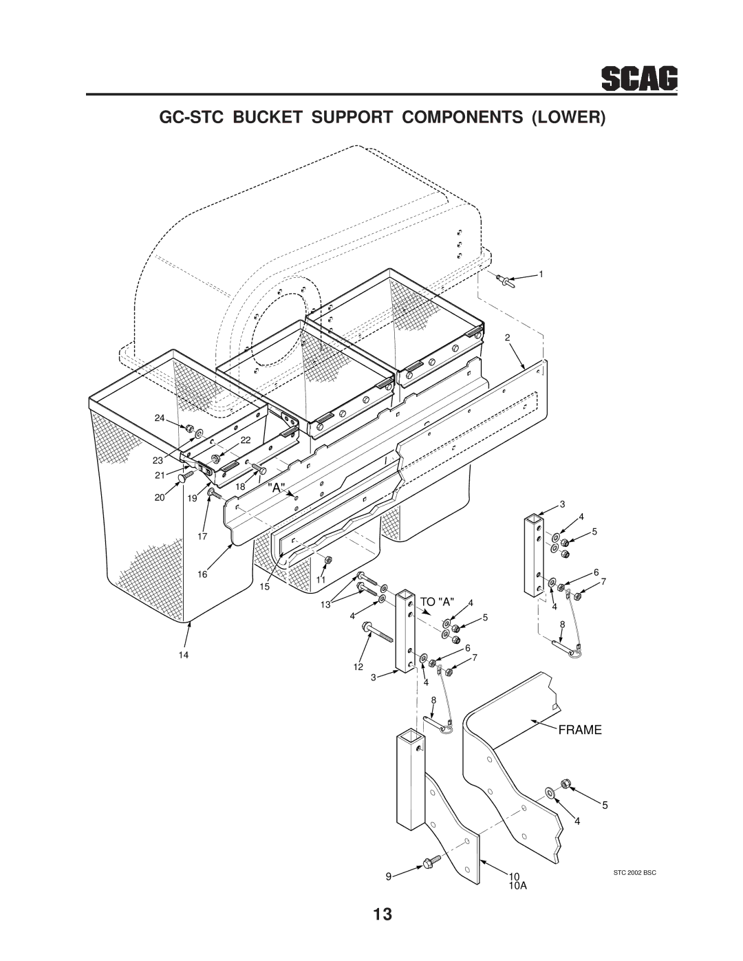 Scag Power Equipment manual GC-STC Bucket Support Components Lower 