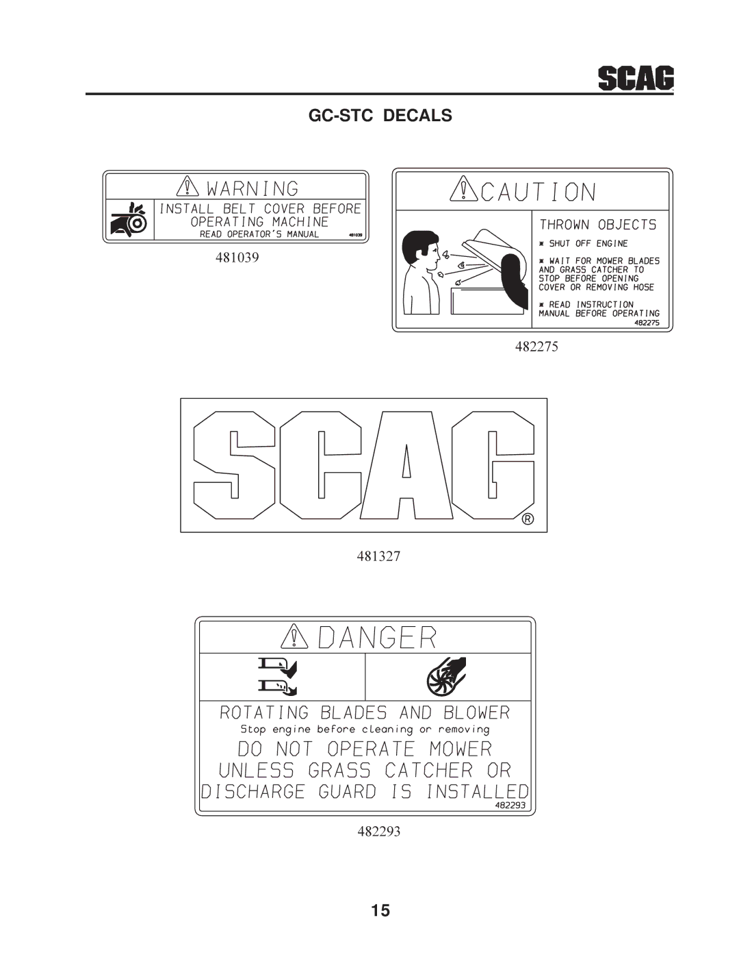 Scag Power Equipment manual GC-STC Decals 