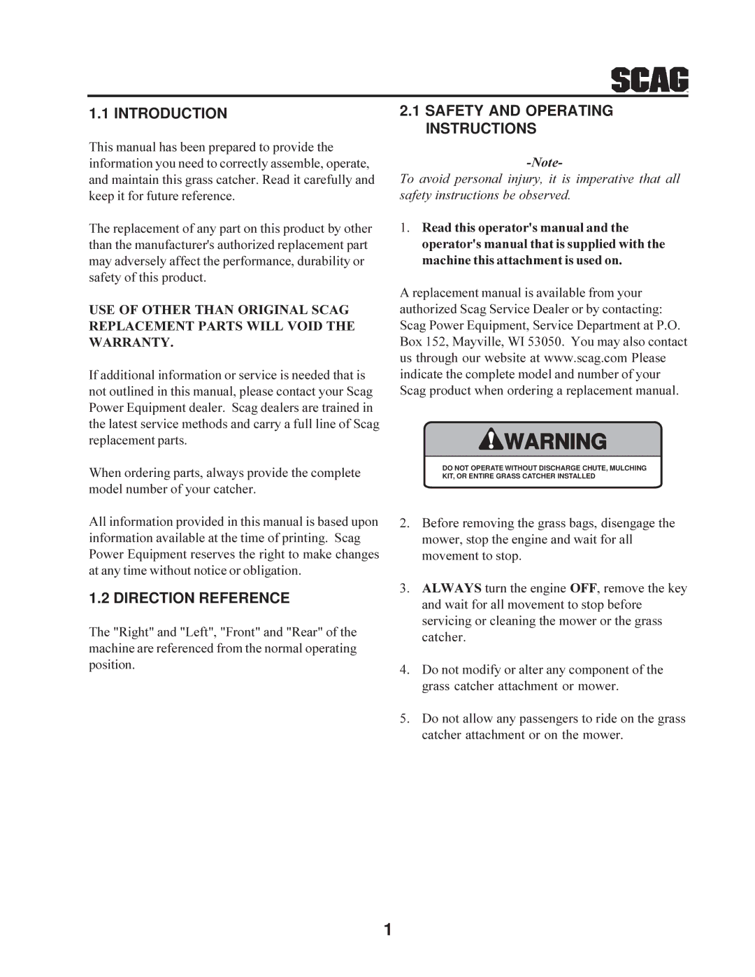 Scag Power Equipment GC-STC manual Introduction 