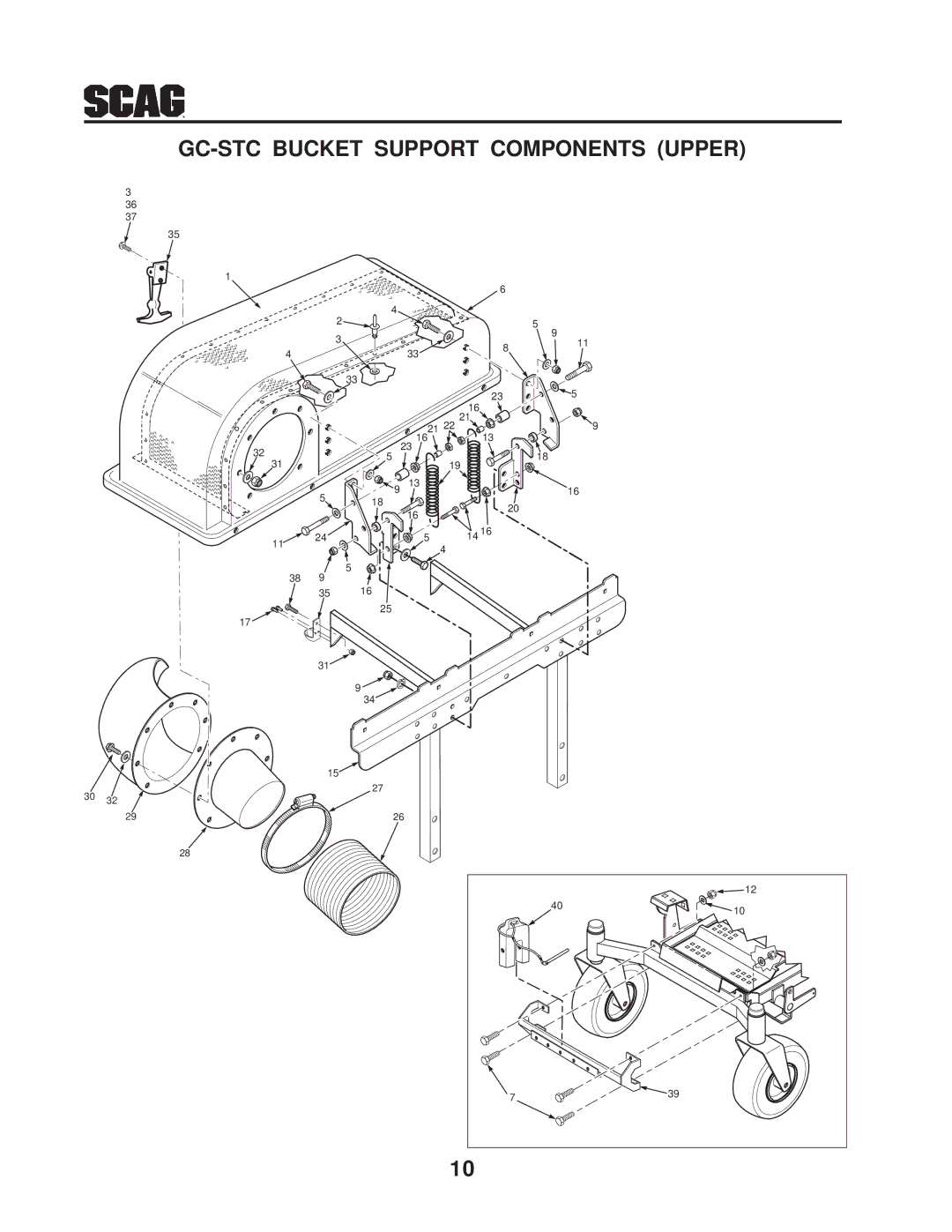 Scag Power Equipment manual GC-STC Bucket Support Components Upper 