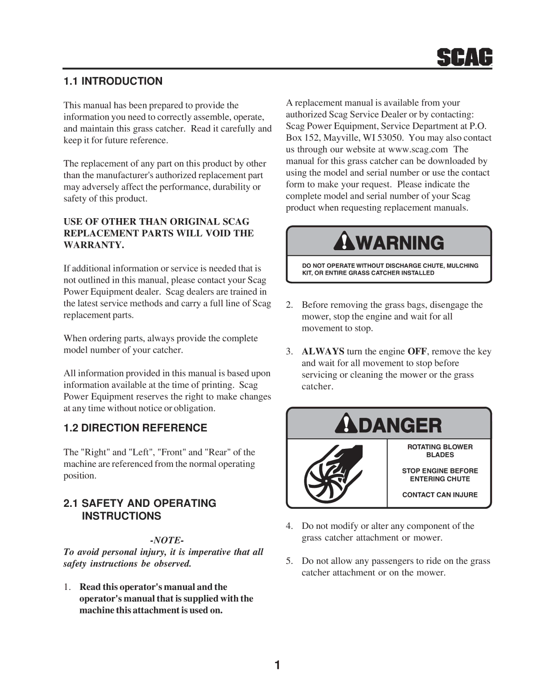 Scag Power Equipment GC-STC manual Introduction 