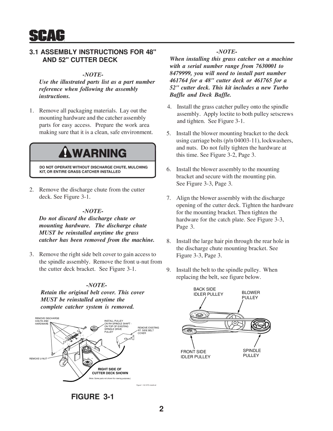 Scag Power Equipment GC-STC manual Assembly Instructions for 48 and 52 Cutter Deck 