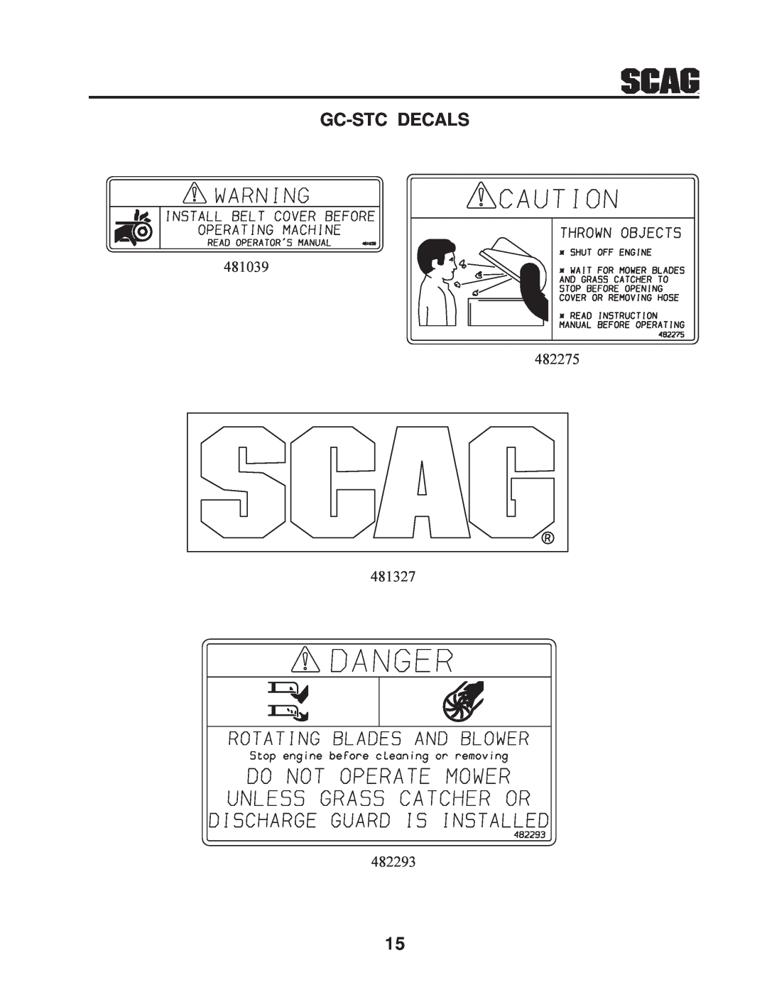 Scag Power Equipment GC-STC manual Gc-Stc Decals 