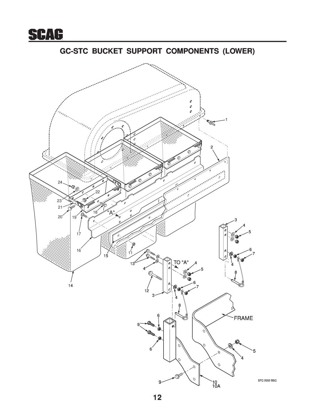 Scag Power Equipment GC-STC manual Gc-Stc Bucket Support Components Lower, Frame, STC 2002 BSC 