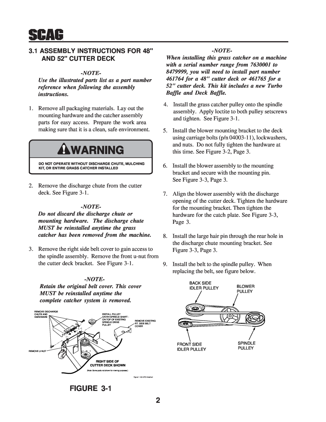 Scag Power Equipment GC-STC manual ASSEMBLY INSTRUCTIONS FOR 48 AND 52 CUTTER DECK 