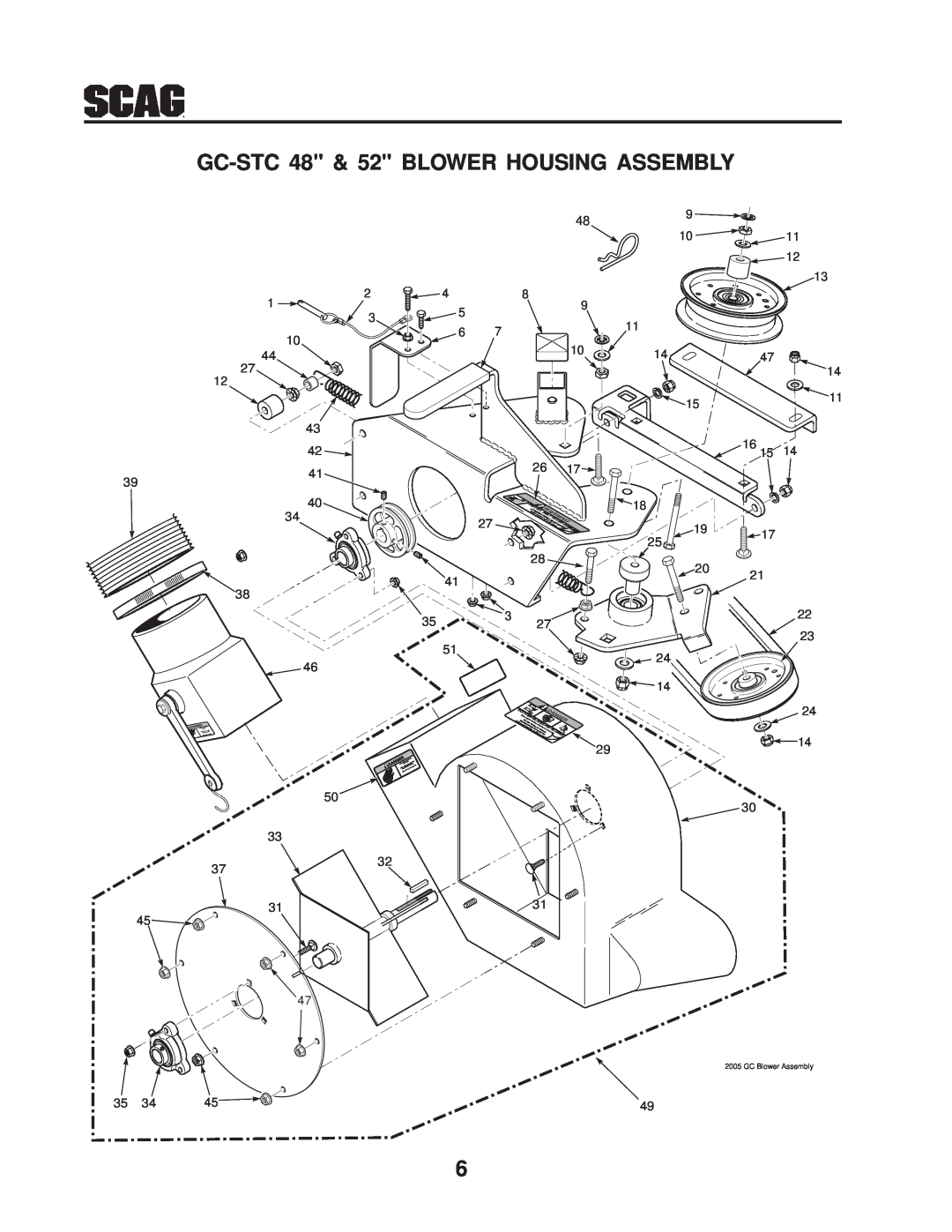 Scag Power Equipment manual GC-STC 48 & 52 BLOWER HOUSING ASSEMBLY, GC Blower Assembly, R Ange D, c S A 