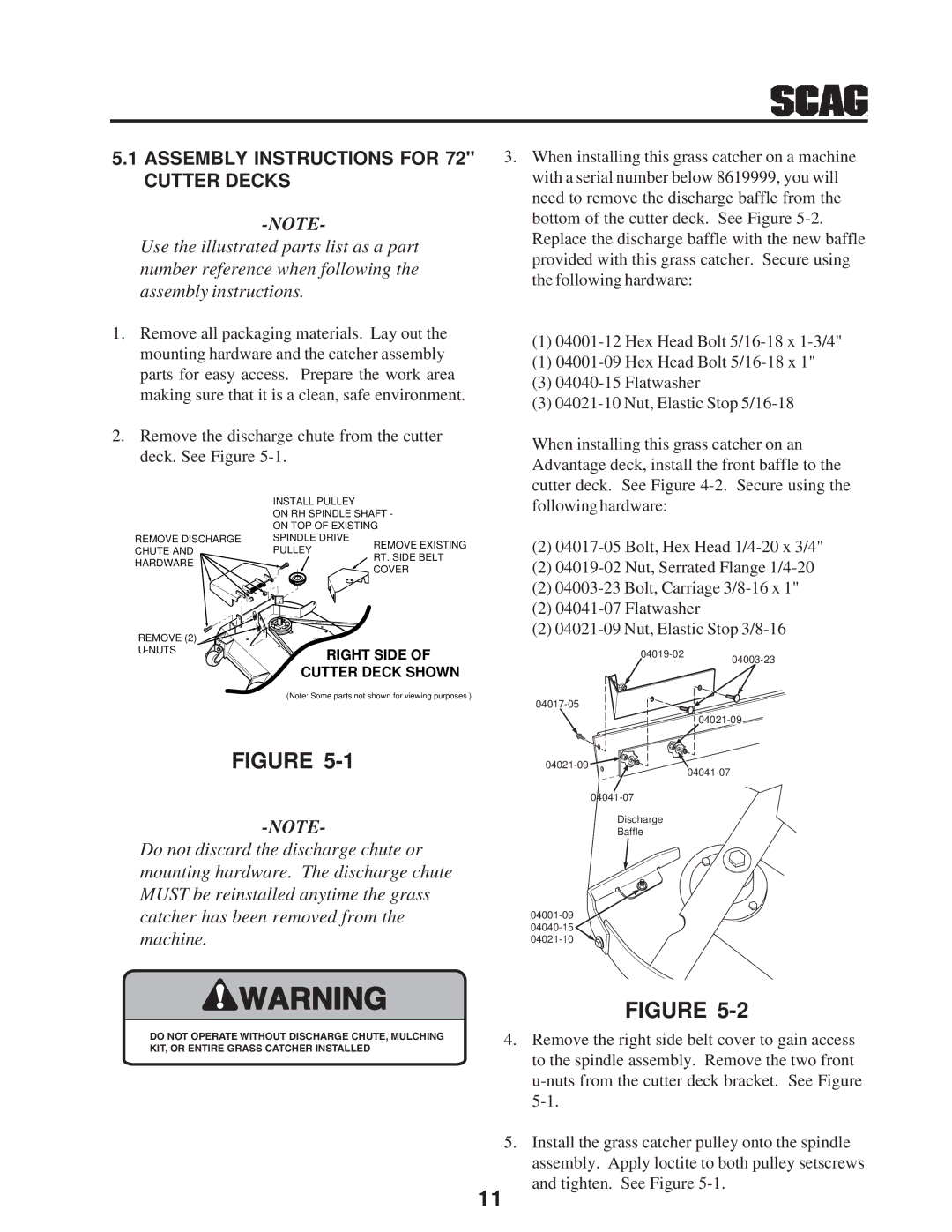 Scag Power Equipment GC-STT-CS manual Assembly Instructions for 72 Cutter Decks 