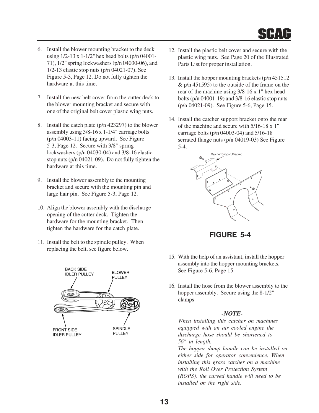 Scag Power Equipment GC-STT-CS manual Catcher Support Bracket 