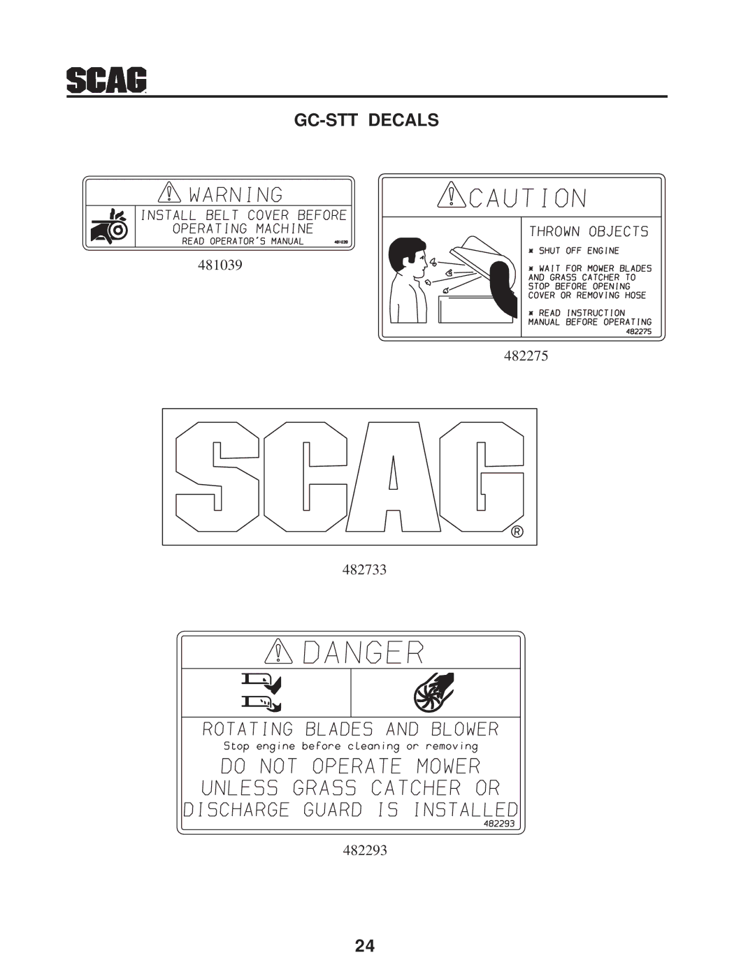 Scag Power Equipment GC-STT-CS manual GC-STT Decals 