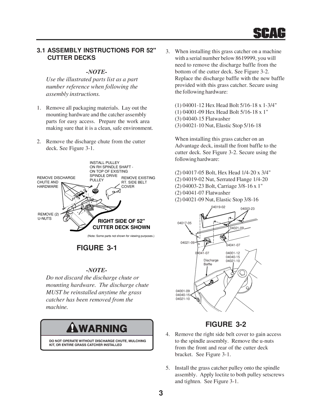 Scag Power Equipment GC-STT-CS manual Assembly Instructions for 52 Cutter Decks 