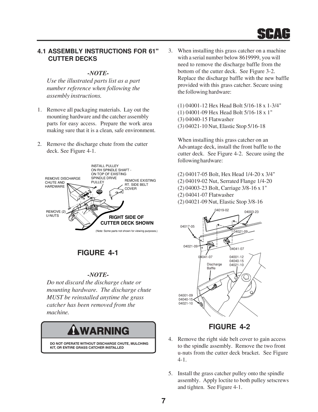 Scag Power Equipment GC-STT-CS manual Assembly Instructions for 61 Cutter Decks 