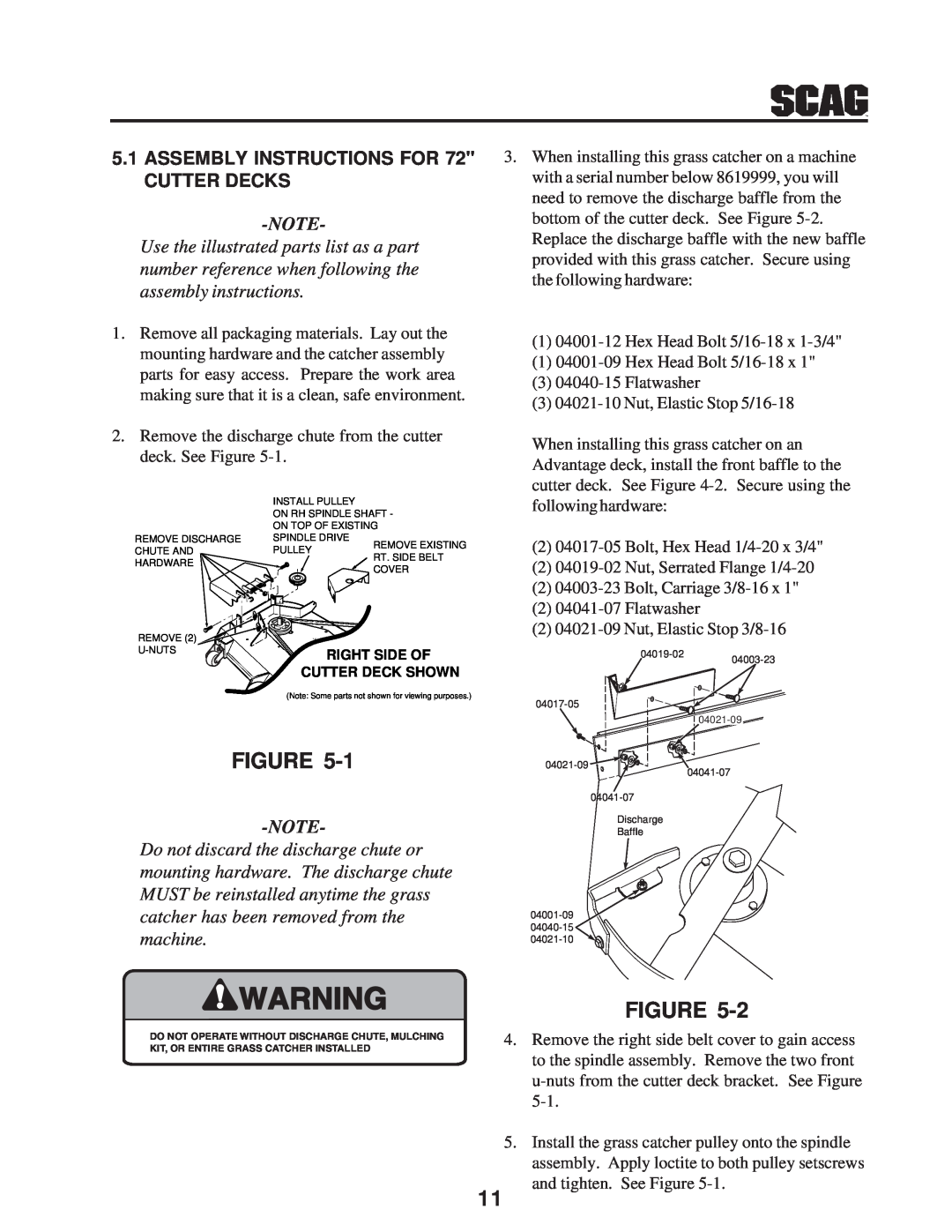 Scag Power Equipment GC-STT-CS manual ASSEMBLY INSTRUCTIONS FOR 72 CUTTER DECKS, Use the illustrated parts list as a part 