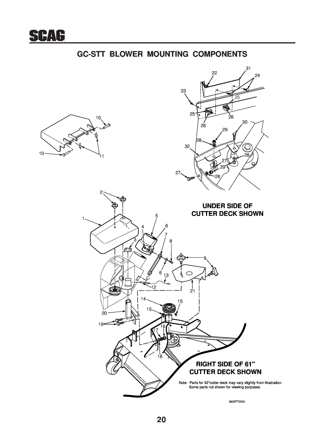 Scag Power Equipment GC-STT-CS manual Gc-Stt Blower Mounting Components, Under Side Of Cutter Deck Shown, 390STT0203 