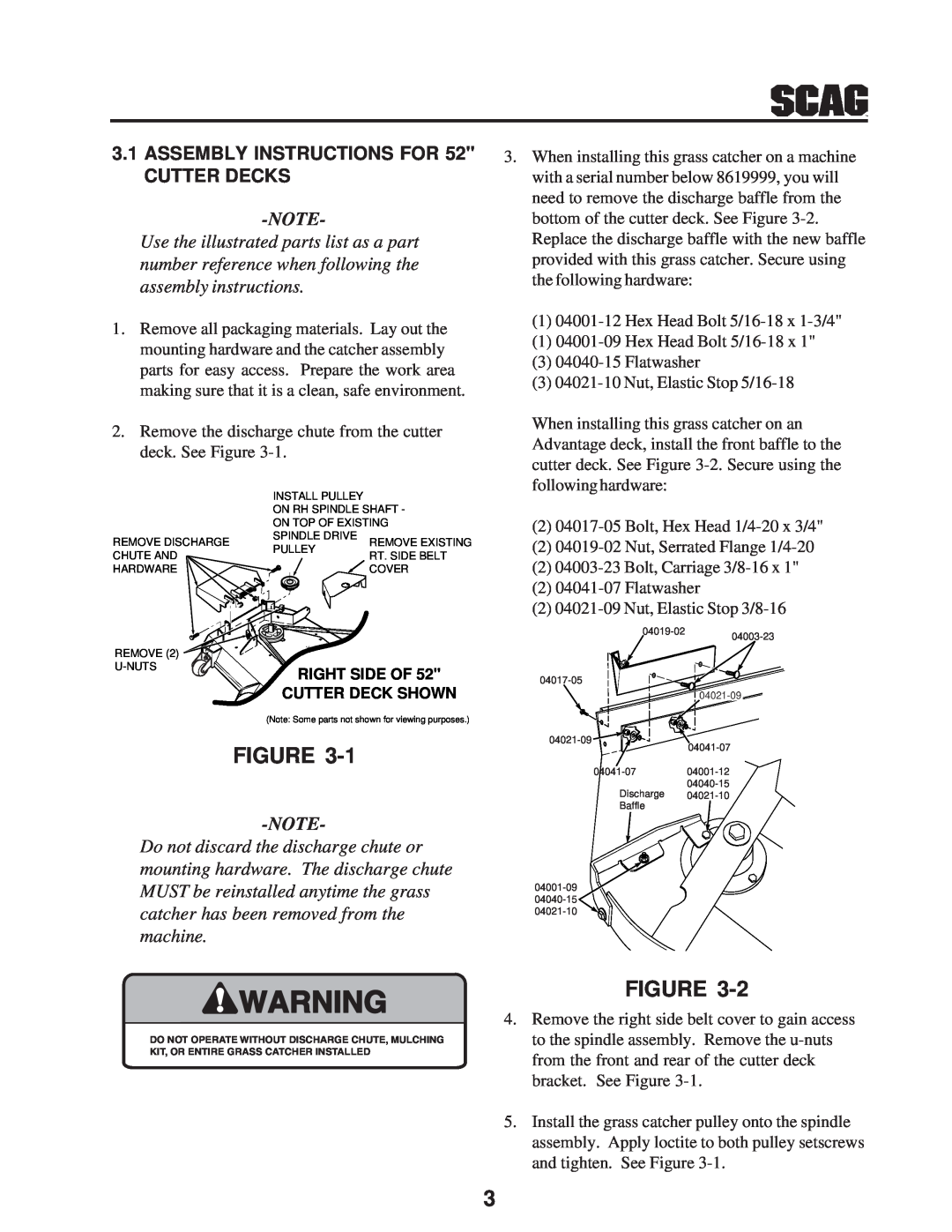 Scag Power Equipment GC-STT-CS manual ASSEMBLY INSTRUCTIONS FOR 52 CUTTER DECKS, Use the illustrated parts list as a part 