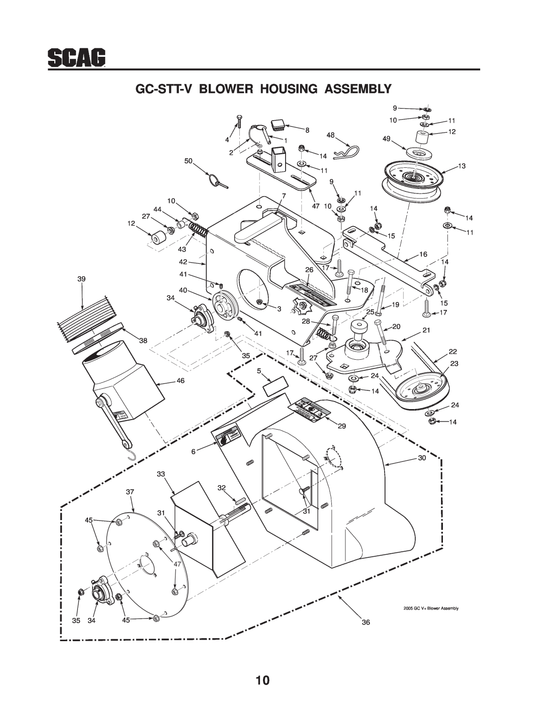 Scag Power Equipment GC-STT-CSV manual Gc-Stt-V Blower Housing Assembly, Err Dange 