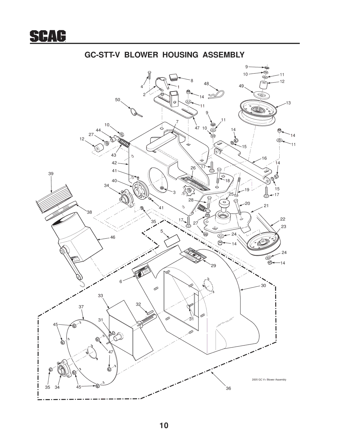 Scag Power Equipment operating instructions GC-STT-V Blower Housing Assembly 