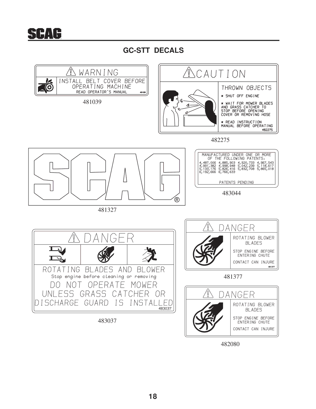 Scag Power Equipment GC-STT-V operating instructions GC-STT Decals 